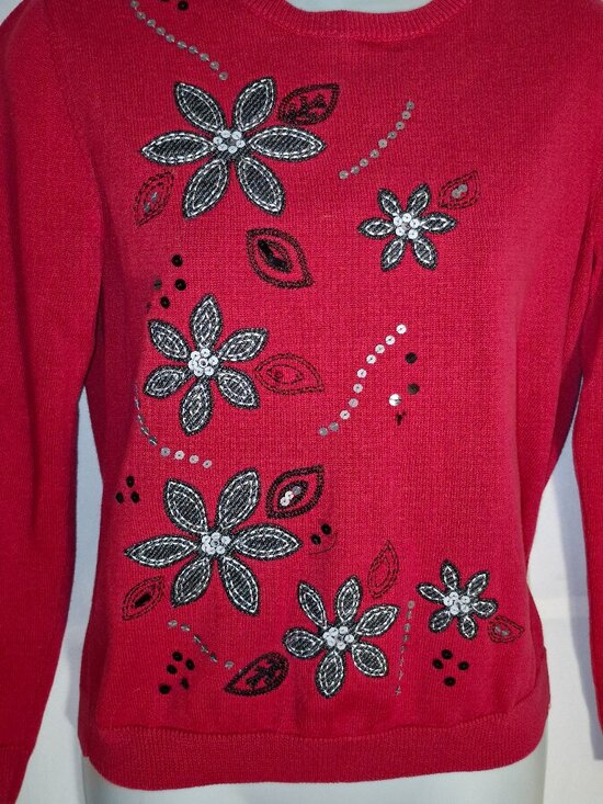 ALFRED DUNNER pretty Bling Sweater top, Red in size Medium-P - Picture 7 of 12